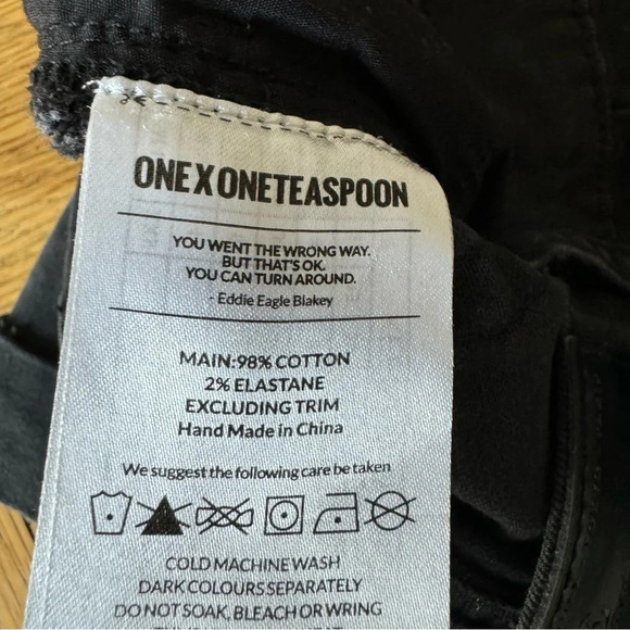 One X One Teaspoon Size 24 Black Denim Shorts Jean Distressed Button Fly - Picture 4 of 6